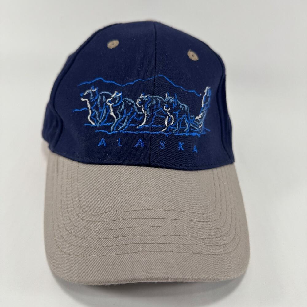 Alaska Hat Mens Navy Gray Embroidered Sled Dog Baseball Cap Outdoor